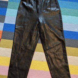 Lord & Taylor Real Leather Hight Rise Cropped Straight Leg Pants - Petite Small